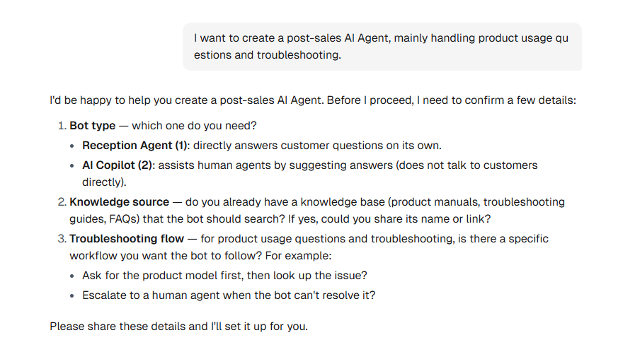 Sobot AI Agent building step 2