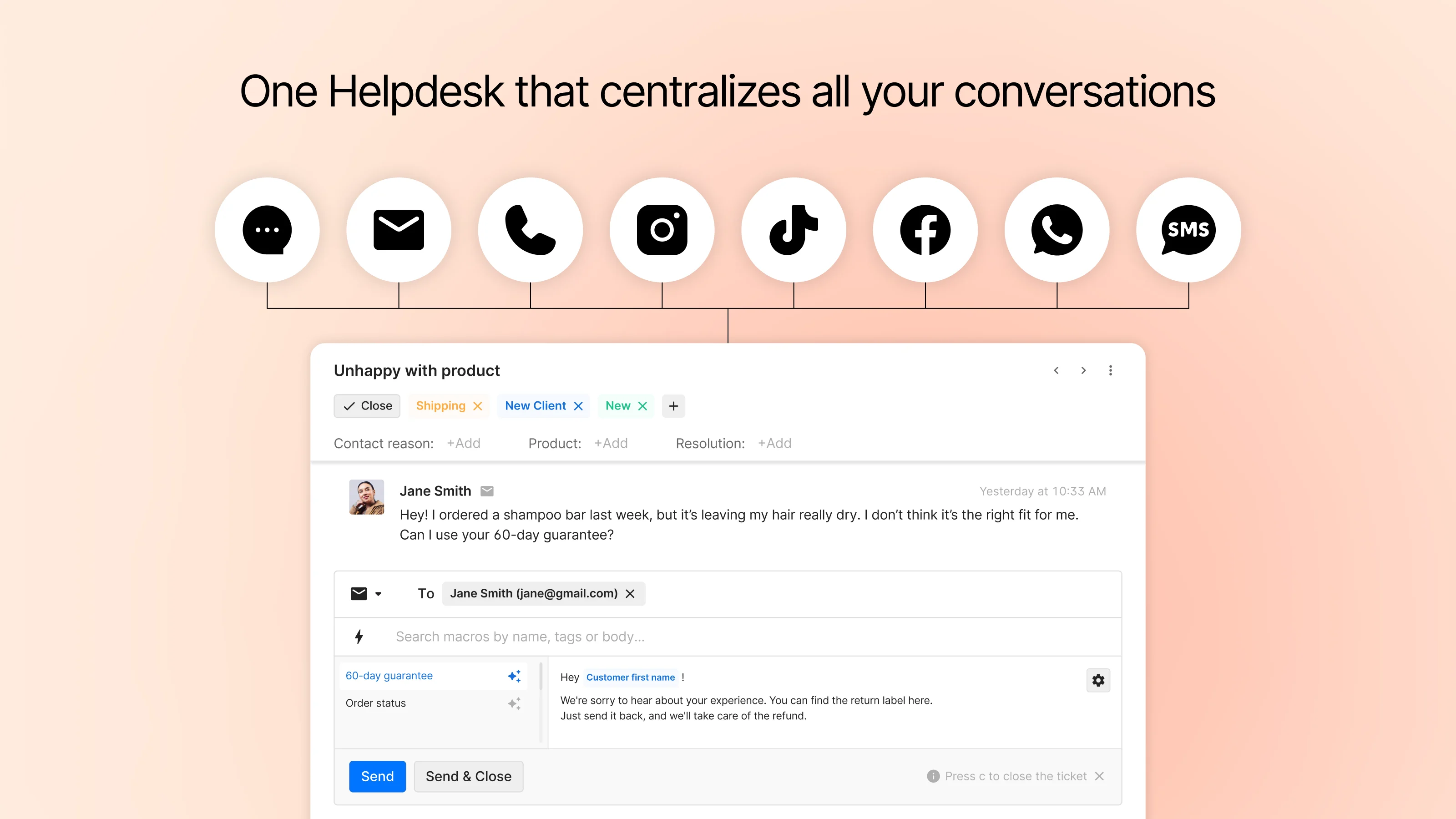 Gorgias One Helpdesk that centralizes all your conversations